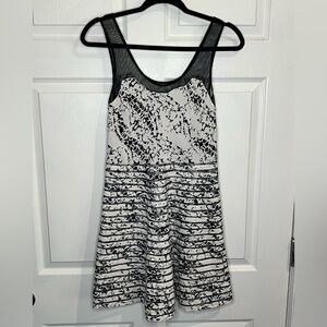 Parker Jax Women’s Black/White Silk Mesh Striped Fit & Flare Dress - Sz. Medium